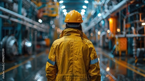 Portrait of a professional heavy industry engineer in a yellow helmet