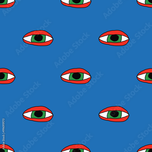 square seamless pattern -sinister eyes for Halloween.Devil eyes in 1970s psychedelic style.Groovy and funky print ornament.A look from a horror movie. Mystical esoteric eye.Witches,astrology and tarot