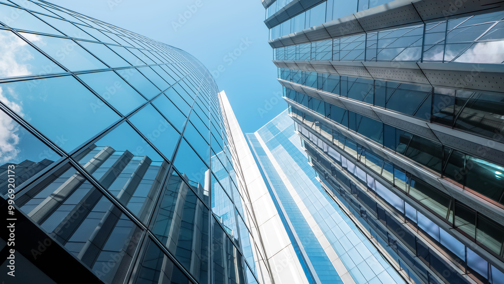 View of modern skyscrapers in a urban environment over the blue sky View of modern skyscrapers in a urban environment over the blue sky