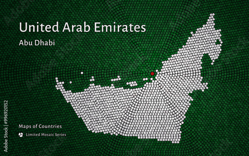 Creative Green Mosaic Design of United Arab Emirates Map, Featuring Abu Dhabi