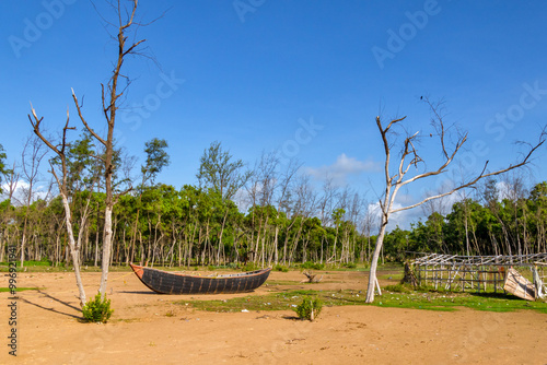 landscape and boat at rural mandermoni west bengal  photo