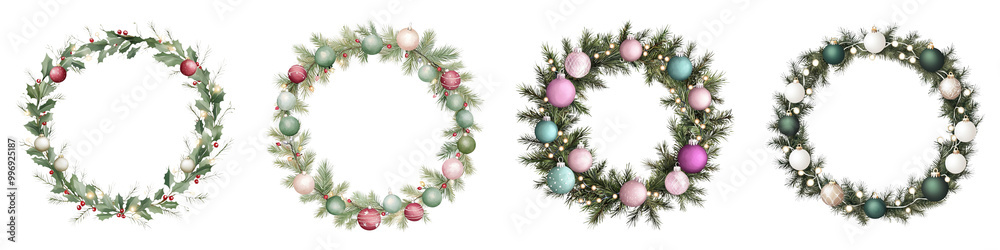 Four floral wreaths displayed against a black background, featuring various colors and arrangements of flowers, ideal for decoration or design inspiration. Four floral wreaths displayed against a black background, featuring various colors and arrangements of flowers, ideal for decoration or design inspiration.