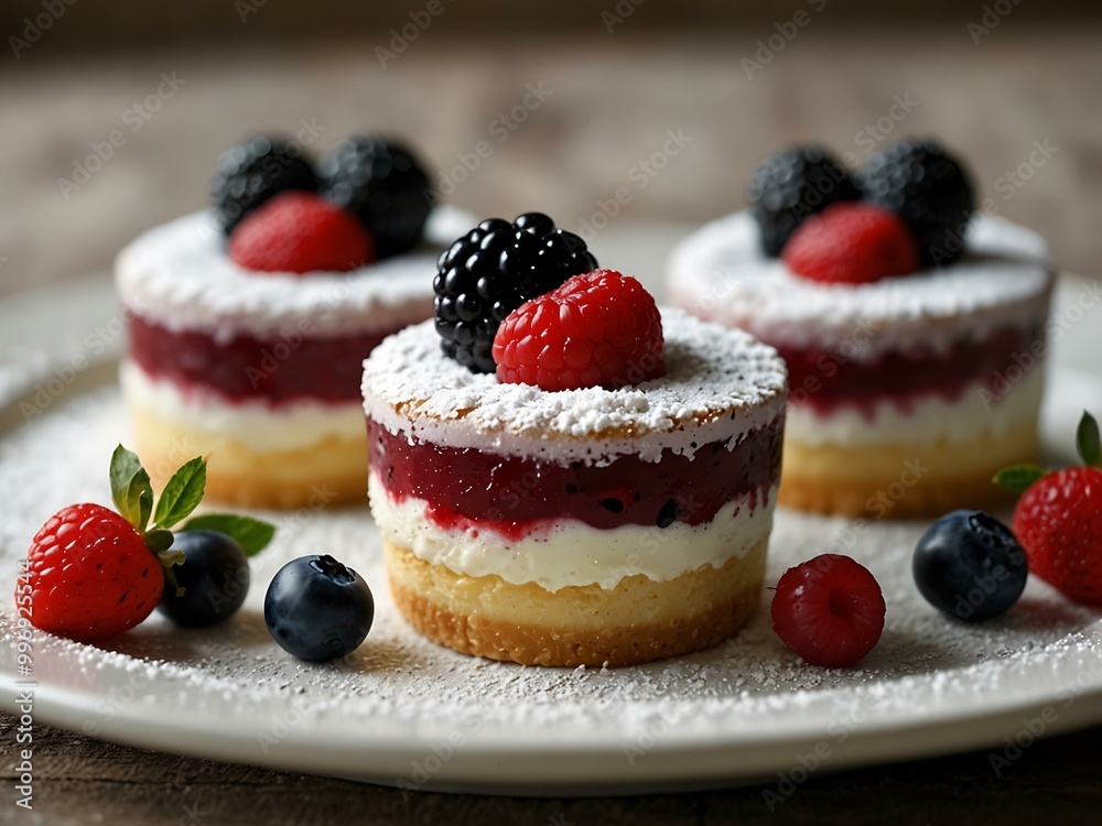 Fresh berry desserts with powdered sugar. Fresh berry desserts with powdered sugar.