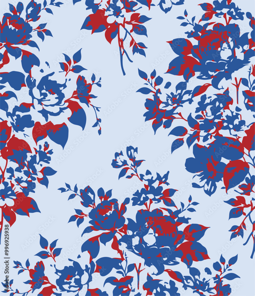 Fototapeta premium Flowers seamless pattern. vector illustration. Abstract flowers, floral vector with leaves