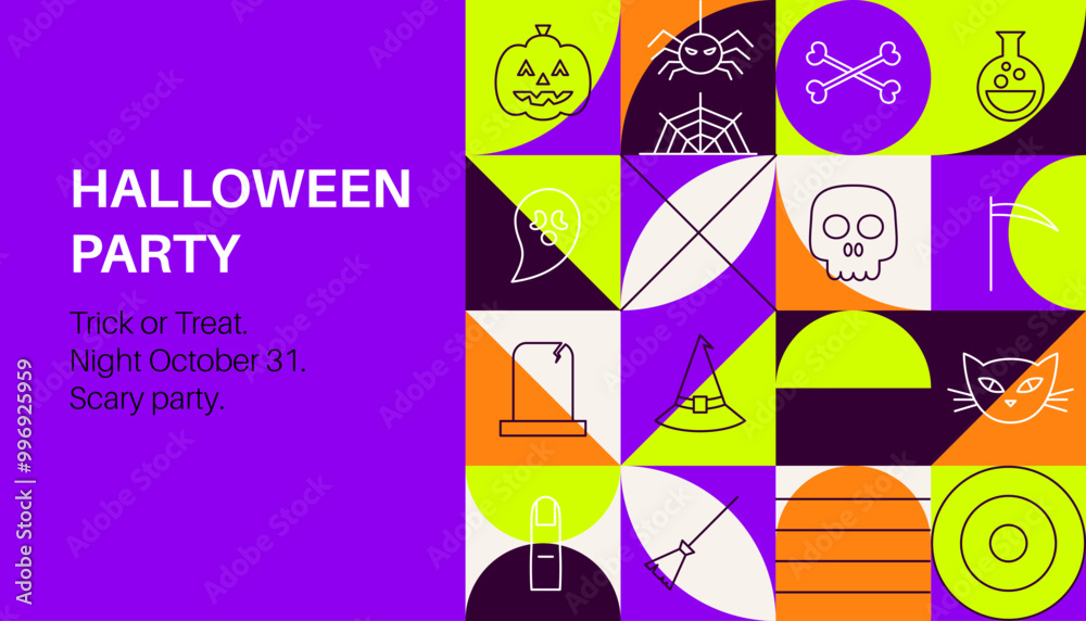 Haloween Banner Line Geometrical. Vector Illustration of Outline and Flat Style. Trick or Treat. Scary Party. Haloween Banner Line Geometrical. Vector Illustration of Outline and Flat Style. Trick or Treat. Scary Party.