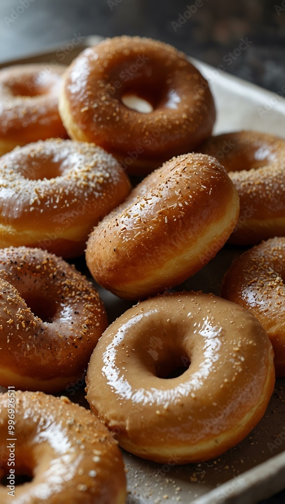 Freshly made doughnuts ready for serving. Freshly made doughnuts ready for serving.