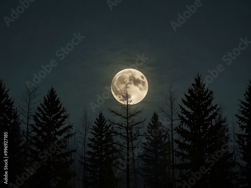 Full moon behind a forest.