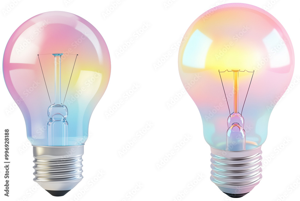 Vibrant Light Bulbs with Colorful Glass Design, isolated on transparent background.