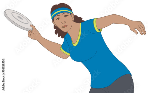 ultimate frisbee, female handler throwing the disk by hand isolated on a white background