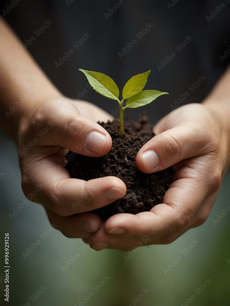 Gentle hands holding a seedling, symbolizing care and hope. Gentle hands holding a seedling, symbolizing care and hope.