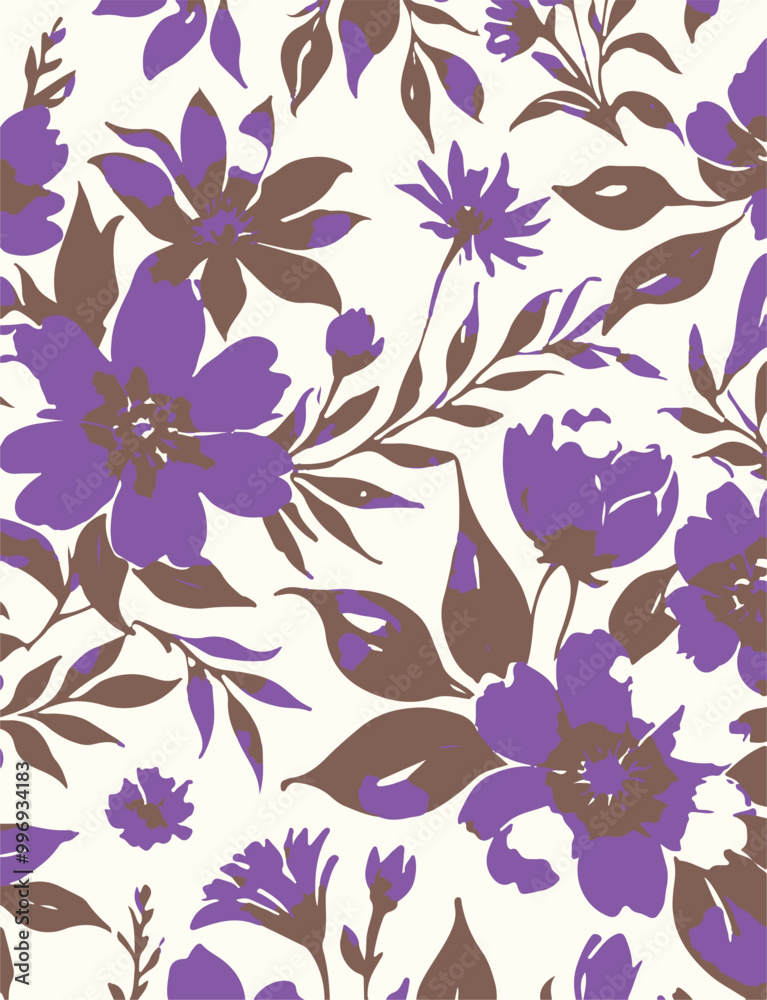 Flowers seamless pattern. vector illustration. Abstract flowers, floral vector with leaves