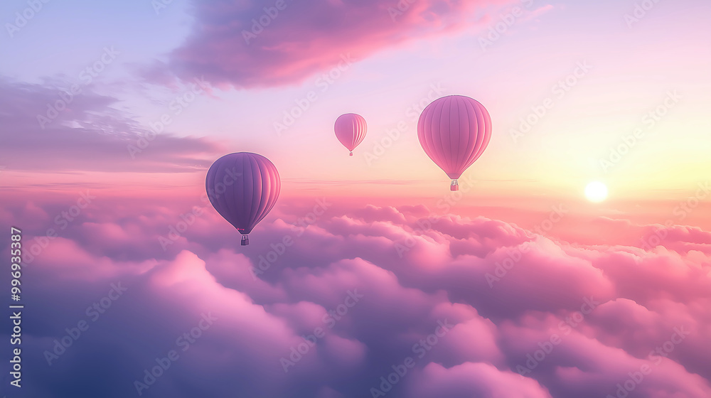 Obraz premium Hot Air Balloons Floating Over Dreamy Cloudscape at Sunrise