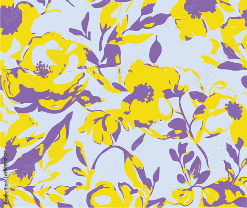 Flowers seamless pattern. vector illustration. Abstract flowers, floral vector with leaves