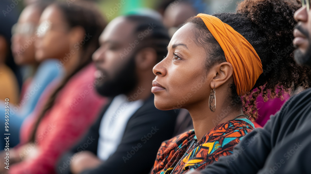 A community event in a park, featuring local speakers sharing stories of progress, empowerment, and Black history. A community event in a park, featuring local speakers sharing stories of progress, empowerment, and Black history.