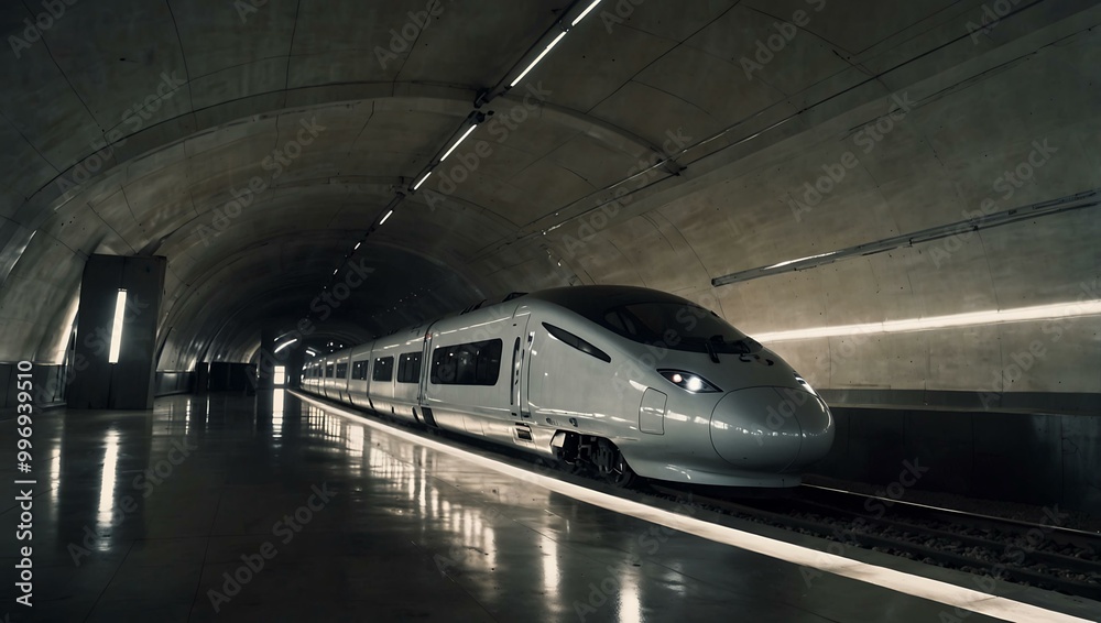 High-Speed Train in a Futuristic Tunnel High-Speed Train in a Futuristic Tunnel