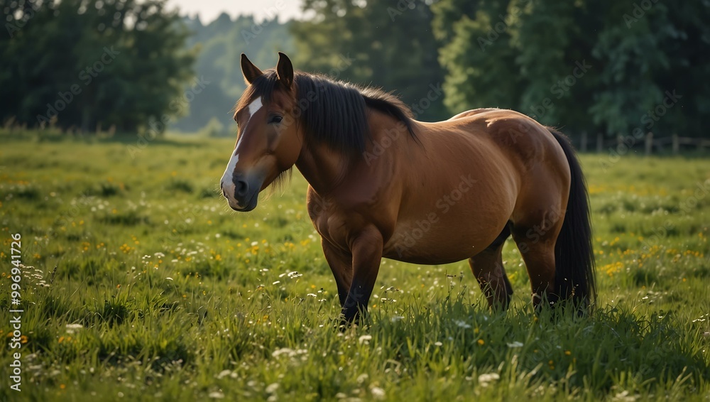 Horse grazing in a summer meadow. Horse grazing in a summer meadow.