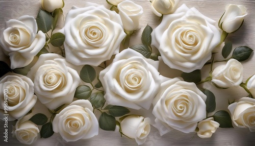 huge bouquet of white roses. background of white roses. Top view