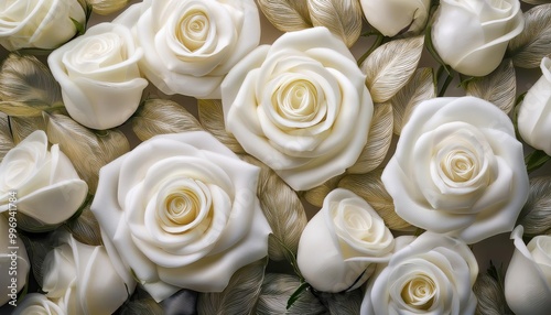 huge bouquet of white roses. background of white roses. Top view