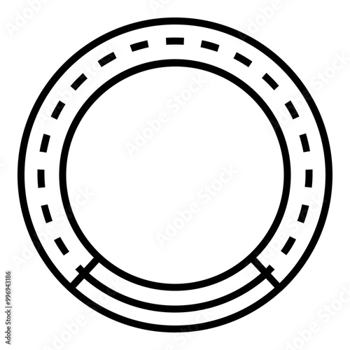 Badge design with a circular shape and a dashed line