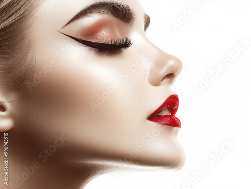 Profile of fashion woman face with red lips