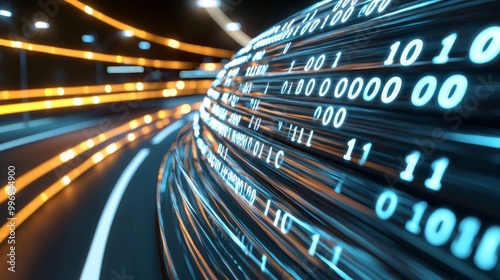 The concept of cyber global communication and coding along with a graphic creating a vision of high speed data transfer to demonstrate agile digital transformation and disruptive innovations: Stocks