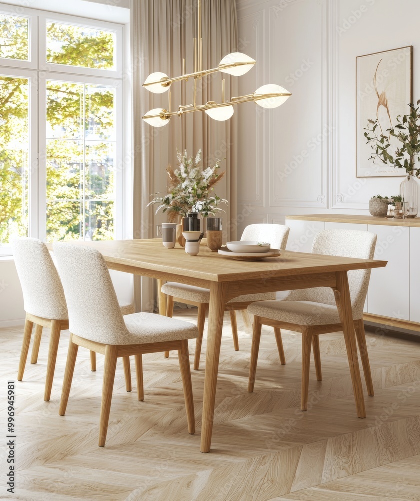 Mock up of cozy modern dining room interior, 3D render Mock up of cozy modern dining room interior, 3D render