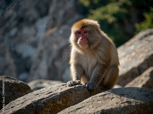 Japanese macaque on rocks again in Nagano.