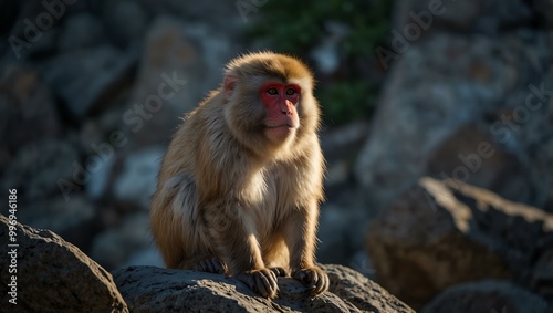 Japanese macaque on rocks yet again in Nagano.