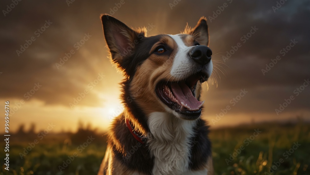 Joyful dog portrait with beautiful lighting. Joyful dog portrait with beautiful lighting.