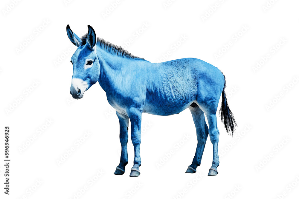 Fototapeta premium blue donkey , png object isolated on white background, mockup, design, template, layout, sticker