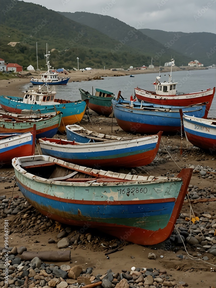 Korean fishing boats washed ashore at Tobizin Cape, Vladivostok. Korean fishing boats washed ashore at Tobizin Cape, Vladivostok.