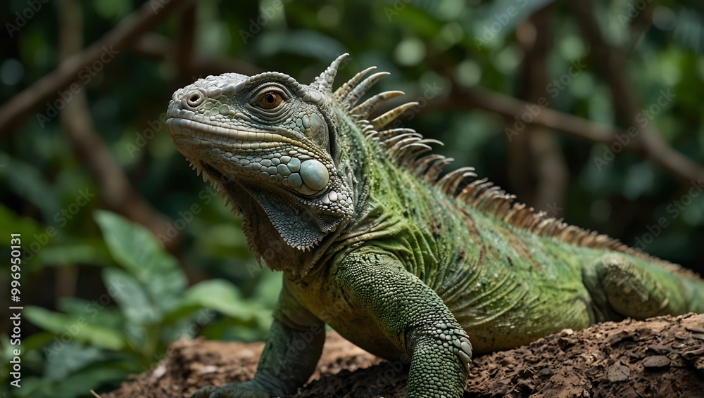 Large green iguana in its environment. Large green iguana in its environment.