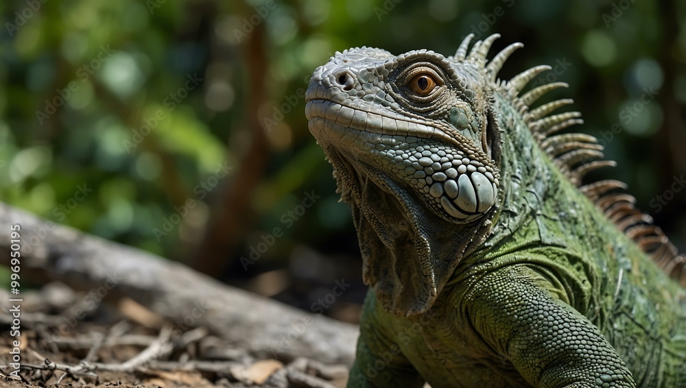 Large green iguana in its environment. Large green iguana in its environment.