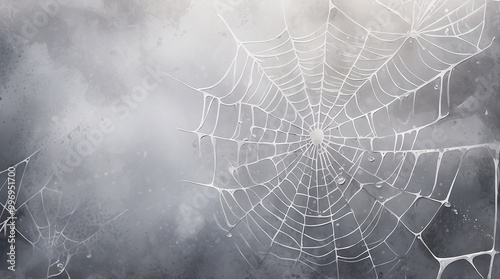 Spider web with water drops in a gloomy atmosphere for Halloween concept
