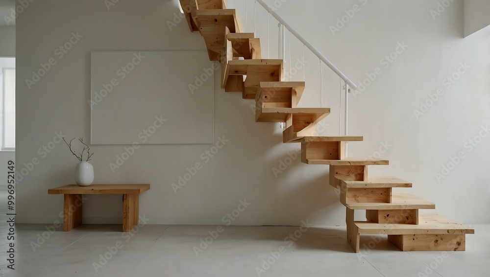 Light Pine Wood Stairs Against Clean White Backdrop Light Pine Wood Stairs Against Clean White Backdrop