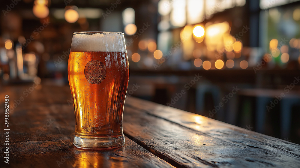 Beer on a Wooden Table in a Bar Beer on a Wooden Table in a Bar