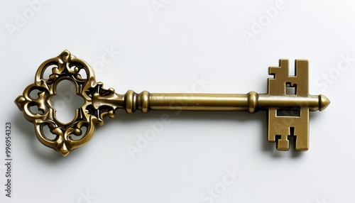 Vintage Key with Intricate Design on White Background