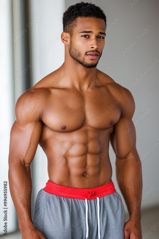 Fototapeta premium Athlete Showcasing Perfectly Sculpted Abs in Action