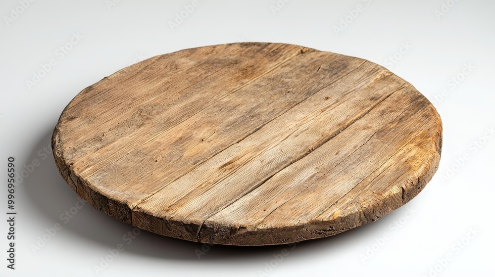 An isolated white background shows a round podium with a light wood base An isolated white background shows a round podium with a light wood base