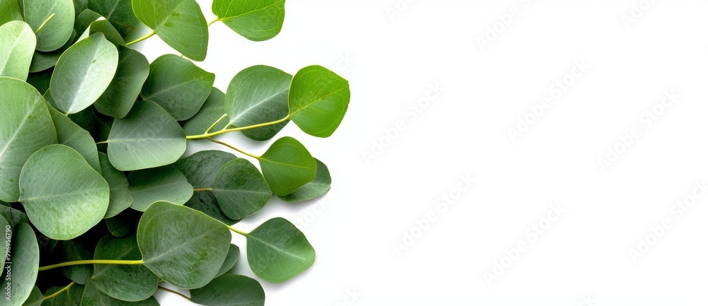 Mockup of a fake advertising display or congratulations card with copy space features a green eucalyptus branch against a clear background to showcase cosmetics, for instance. Mockup of a fake advertising display or congratulations card with copy space features a green eucalyptus branch against a clear background to showcase cosmetics, for instance.