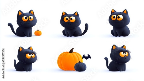 Wallpaper Mural Halloween clipart illustration of black kitten cat with bat and pumpkins in Jack-o-Lantern style, die cut clipart isolated on transparent background Torontodigital.ca