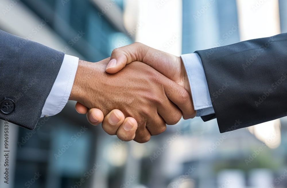An exposure of two handshakes and the background of a city An exposure of two handshakes and the background of a city