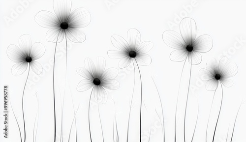 In this clipart bundle, we have wildflowers, chamomiles, iris, and a daisy flower in black and white, botanical elements isolated, and modern meadow flowers in black and white