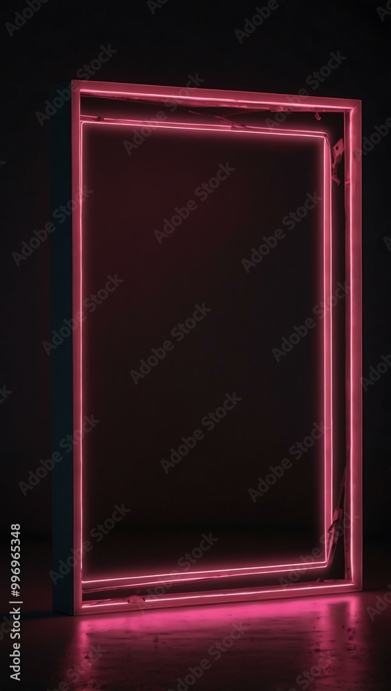 Minimalist neon pink frame glowing against a dark background. Minimalist neon pink frame glowing against a dark background.