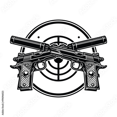 Vintage monochrome military weapons round emblem