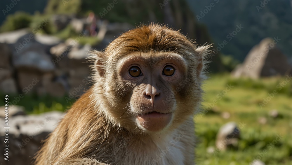 Monkey taking a selfie at Machu Picchu in bright natural light. Monkey taking a selfie at Machu Picchu in bright natural light.