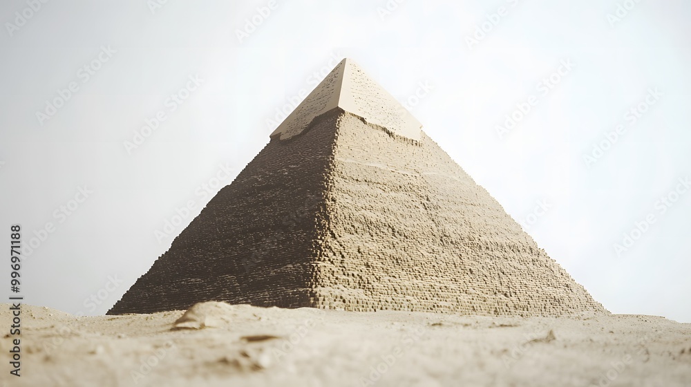 A majestic view of an ancient pyramid standing tall under a clear sky with the arid desert as its surroundings. A majestic view of an ancient pyramid standing tall under a clear sky with the arid desert as its surroundings.
