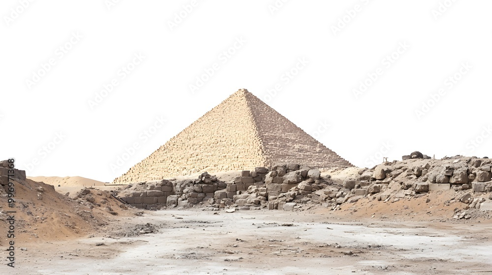 Large pyramid structure made of stone bricks, surrounded by ancient ruins and a sandy landscape under a clear sky. Large pyramid structure made of stone bricks, surrounded by ancient ruins and a sandy landscape under a clear sky.
