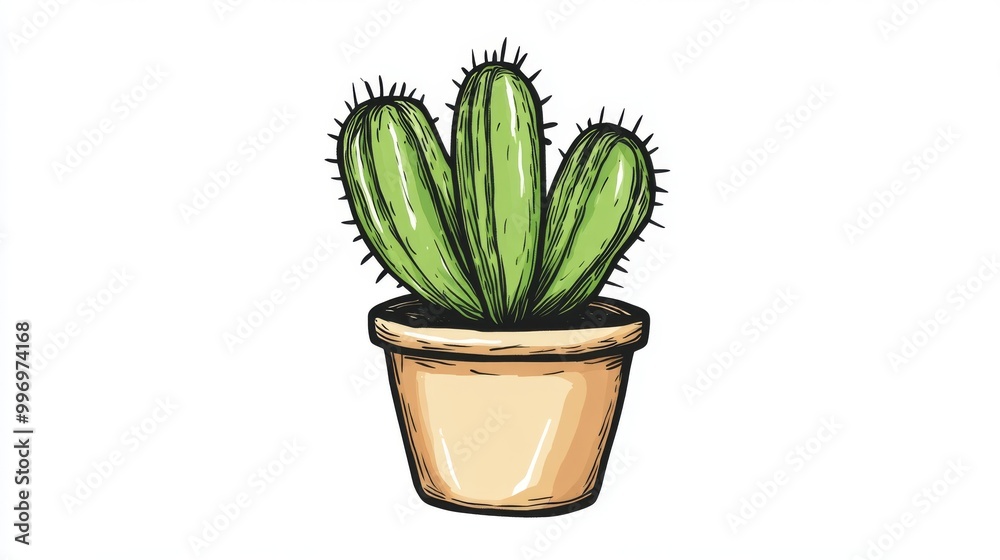 A simple drawing of a chin cactus plant in a pot. The cactus is green and has a spiky texture. It's set against a white background, like it's been drawn by hand. A simple drawing of a chin cactus plant in a pot. The cactus is green and has a spiky texture. It's set against a white background, like it's been drawn by hand.