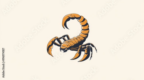 A simple scorpion design, perfect for a logo. The scorpion has a curled tail and is shown against a white background. photo